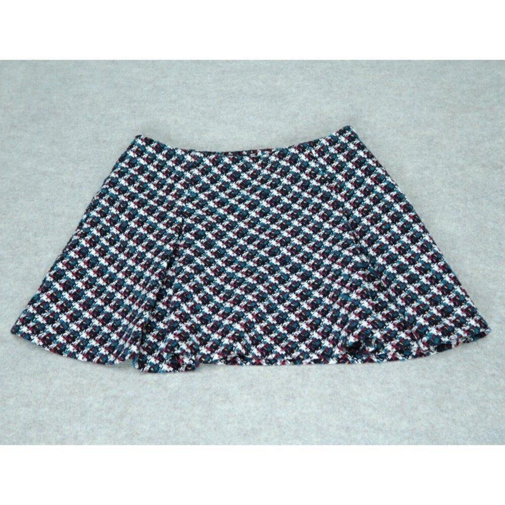 Zara Plaid Pleated Textured Mini Skirt Womens Size Large Tweed Knit Lined Preppy - Picture 2 of 8
